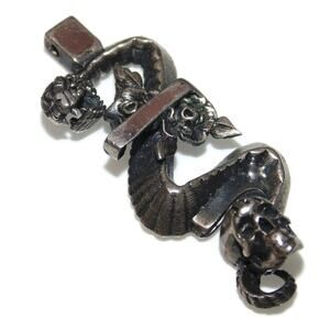 Vintage Sterling Silver Pendant Biker Rocker Large Snake Letter JR Skull Rose